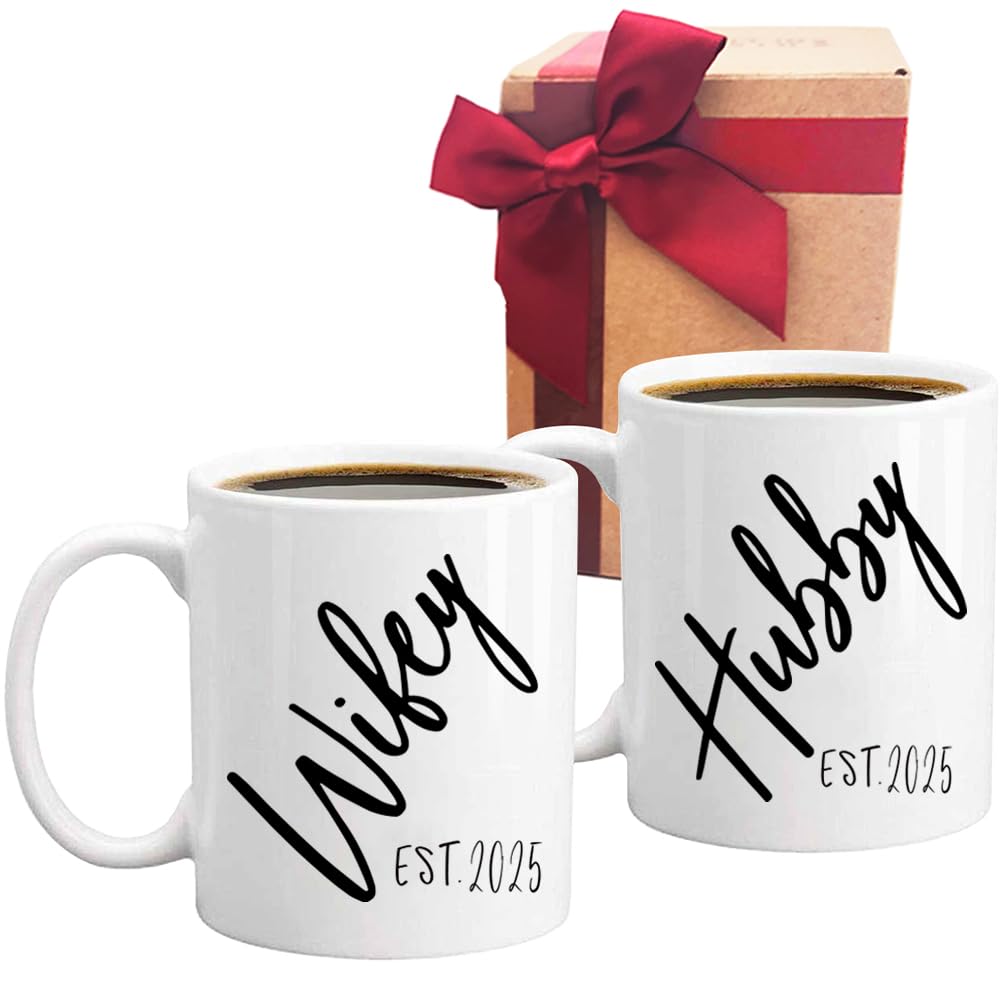 CHIEN-CHI LILI Gift for Husband and Wife Coffee Mug, 2023 Hubby Wifey Mug Wedding Gift, Mr and Mrs, Bridal Shower Gift, Unique Wedding Gift for Couple, Set of 2 Shot Mugs