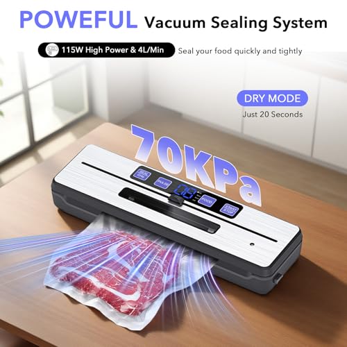 Image of Vacuum Sealer Machine for Food Saver, Double Heat Seal, Cutter & 30 Bags | Automatic Food Sealer with Digital Timer, Dry / Moist Modes, Pulse Control, Ideal for Meat, Vegetables and Meal Prep Storage