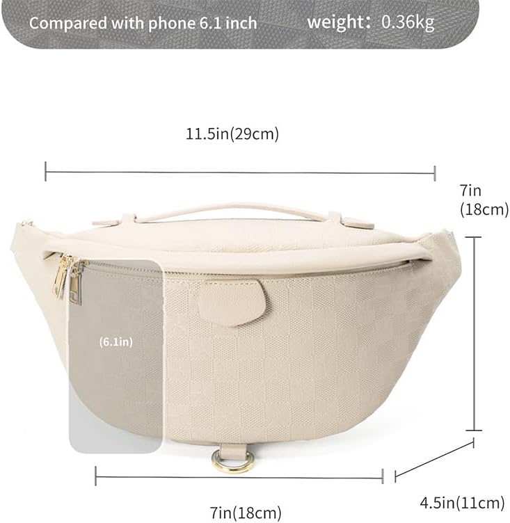 Xehuro Women's Checkered Multi Color Fanny Pack (Beige-2) - Image 6