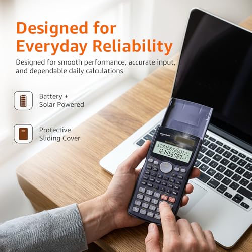 Image of Amazon Basics Scientific Calculator (AB-991MS) | 401 Functions | 2-Line LCD Display | Matrix & Vector Calculations | Solar & Battery Powered | 10+2 Digit Display | Sliding Protective Cover | Black