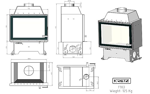 L' inserto Camino Kretz F103, 7-13kw ad aria calda...