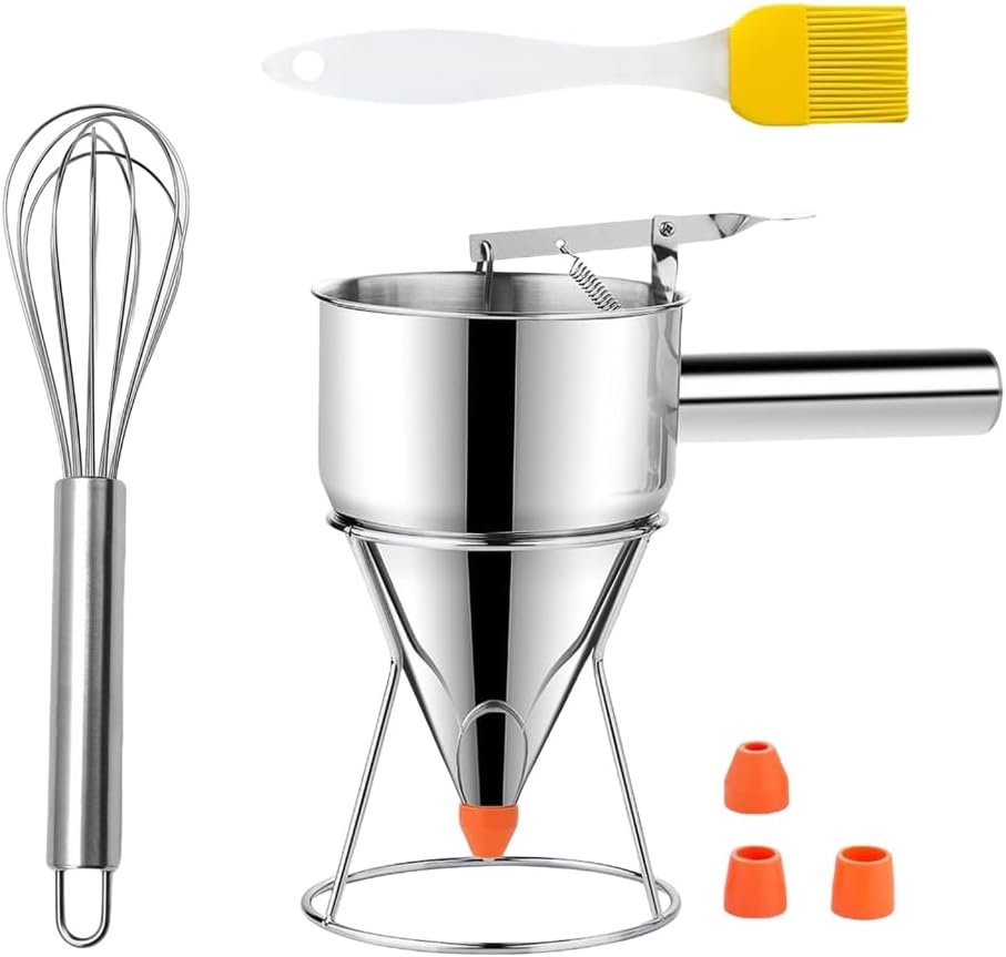 Multifuntional Stainless Steel Batter Dispenser Perfect for Pancakes Cupcake and Funnel Cakes with Easy to Use Stand