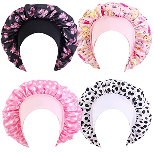 Kids Silky Satin Bonnet Double Layer Adjustable Flower Sleep Cap Girl Night Turban Children Solid Headwear Cute Hat