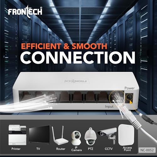 Image of FRONTECH 8 Port Gigabit Ethernet Switch | 10 /100 /1000Mbps | Plug & Play LAN Hub for Router, Computer, Gaming Console, Printer & IP Camera | Wall Mountable | Hi-Speed Network Switch (NC-0052)