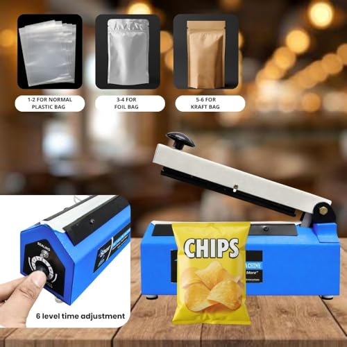 Image of Star Poly Sealing Machine, Impulse Bag Seale, Food packet sealing machine with Replacement Heating Elements, Blue