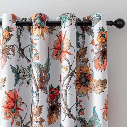 Image of MYSKY HOME 95% Blackout Floral Curtains 95 inches Long Black Out Thermal Insulated Privacy Protect Energy Efficient Vintage Spring Floral Print for Living Dining Room, 2 Panels, 52 inch W, Greyish White