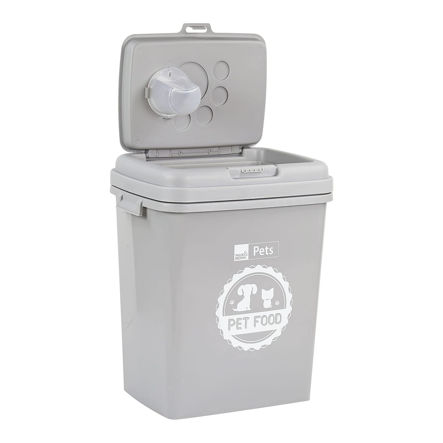 Taylor & Brown Brown/Grey Taylor & 40L/15Kg Airtight Pet Food Storage Container Flip Top Locking System With Integrated Scoop Plastic Birds Pet Dog Cat Animal Dry Food Dispenser Bin,