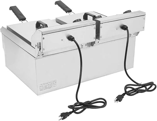 Miniatura 4 de Freidora eléctrica de 24.9 cuartos de galón23.6 L con cestas de freír temporizador, desagües y tapas, máquina comercial de encimera de cocina de