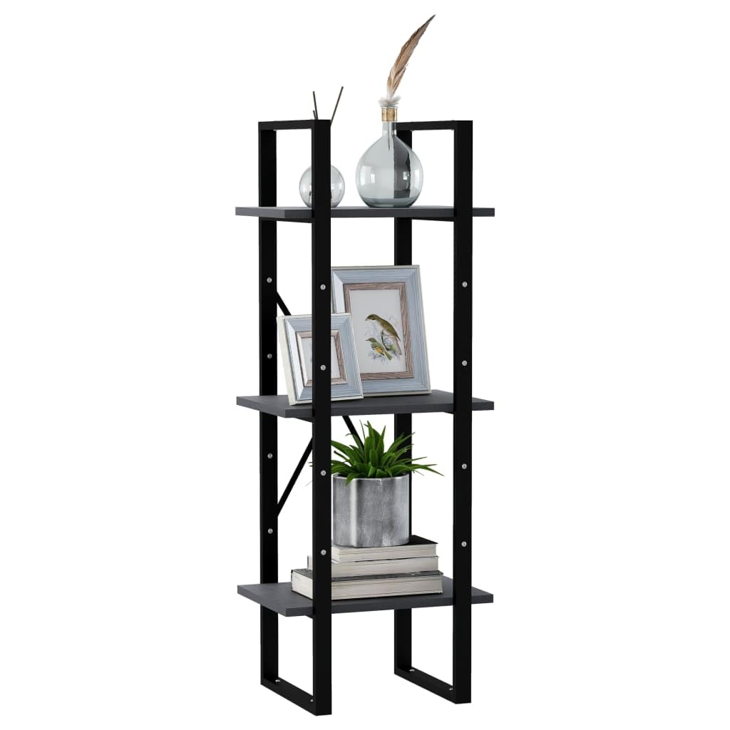 Générique Bibliothek mit 3 Ebenen, Grau, 40 x 30 x 105 cm, massives Kiefernholz | Dekoratives industrielles Regal, großer Stauraum für Bücher, leicht zu reinigen, feuchtes Tuch