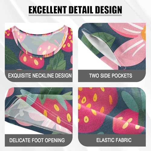 ALAZA Cartoon Strawberry Blossom Leaf Pajamas Short Sleeve 2 Piece Sleepwear Top and Bottom Pajama Set Unisex4