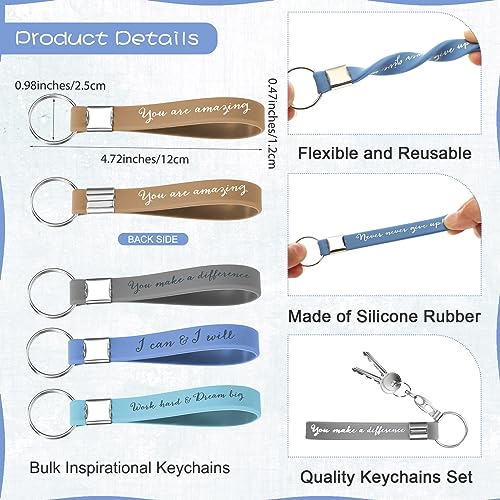 Image of Fumete 24 Pcs Inspirational Keychain Gift Employee Appreciation Gift for Women Motivational Key Rings Thank You Keychain(Fresh Color)