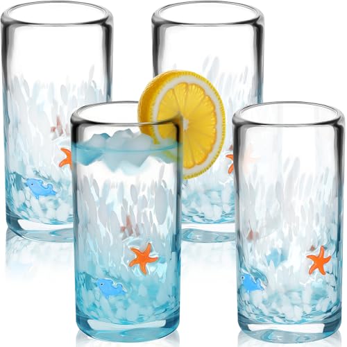 Skylety 4 Pcs Hand Blown Mexican Drinking Glasses 16 oz