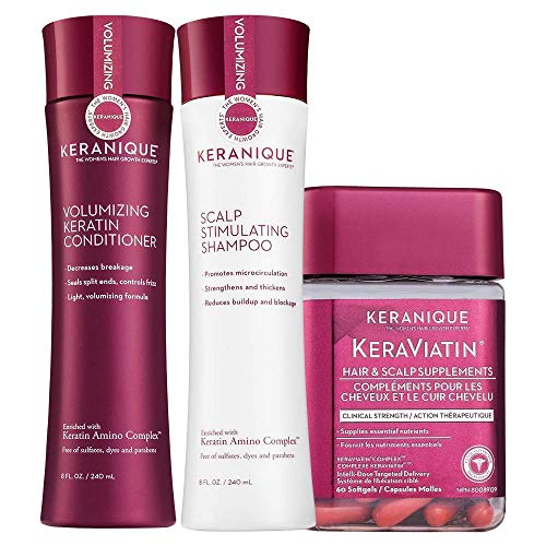 Keranique Anti Hair Loss Shampo and Conditioner For Damaged Thinning Hair with Keratin Amino Complex and KeraViating Hair Growth Supplements Clinically Proven