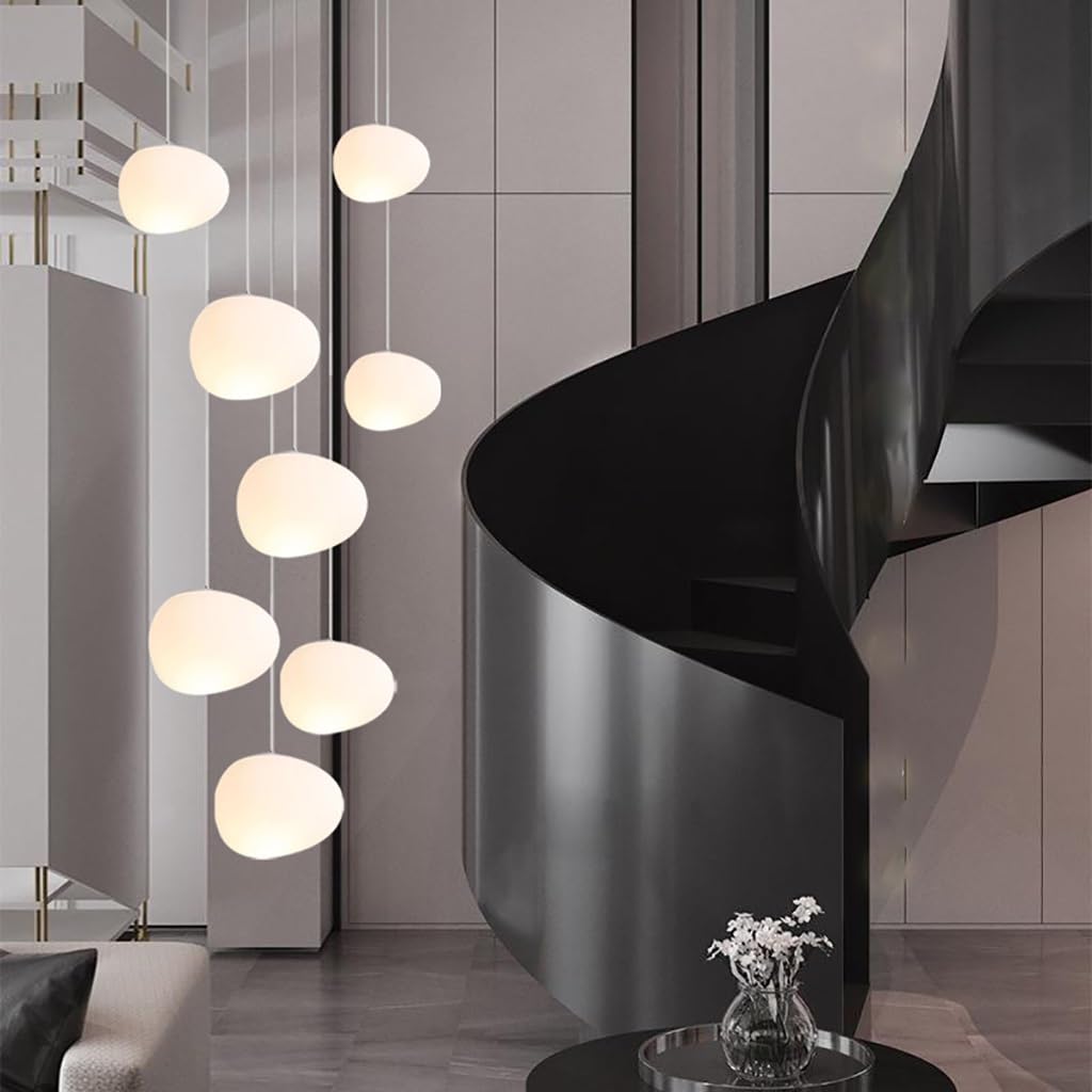 Nowoczesny Minimalistyczny Żyrandol Białe Kamienki Wisiec Światło Lampy Wieśne Schodowe Villa Regulowana Wysokością Używany Do Pomieszczeń Dziennych Wille Schody Budynki Podwójne(Eight heads)