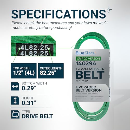 Image of [Upgraded Grip120] BlueStars 140294 Ground Drive Belt 1 /2 inch x 82.5 inch | For AYP Husqvarna Craftsman LTH1542 LTH130 YTH150 YTH180 Ride Mowers Replaces 532140294 140067 24103 531300768 Aramid Cord