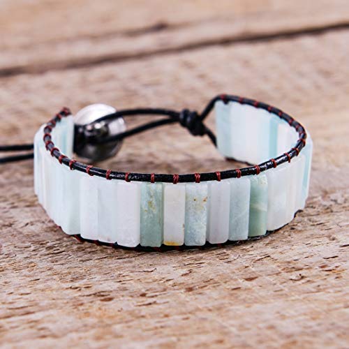 Ygline Handmade Wrap Bracelet Turquoise, Jasper & Amazonite Natural Stones Leather Charm 5 Strands Boho Bracelet (Amazonite) #TOP3