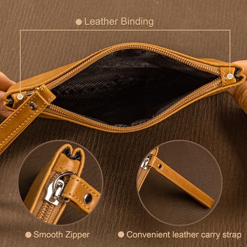 Image of Calfinder Pencil Pouch,Small Pen Pouch with Zipper,Handmade leather Pouch,Water Resistant,Leather Pouch for Makeup, Change, Coins, Perfect for Work /Office