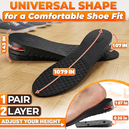 Image of 2-Layer Height Increase Insoles for Men & Women, 1.2-2 in (3-5 cm) | Adjustable Trim-to-Fit Shoe Lifts, PVC Layers, Firm Fit in Sneakers & Dress Shoes, US 4.5-9, Height Boosters for Work & Dates