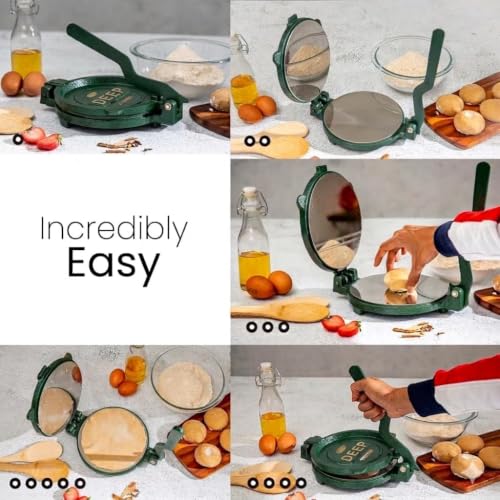 Image of DEEP Cast Iron Roti Maker Machine | 24cm | Chapati Maker Machine | Puri Press Maker | Manual | Stainless Steel Plates | Traditional | Kitchen Utensil for Roti, Chapati, Puri, Papad, Khakhra Maker