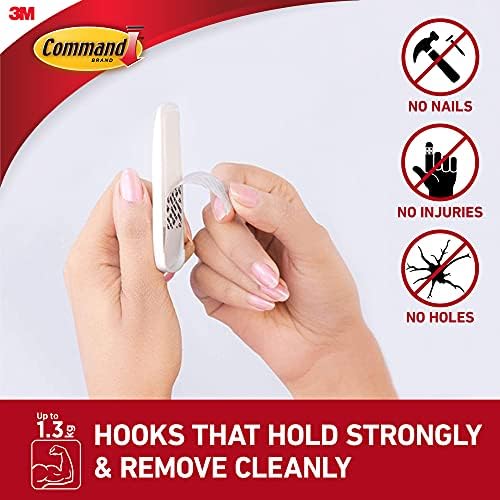Command Medium Hook, Pack of 2 Hooks and 4 Adhesive Strips, Transparent - Damage Free Hanging - Holds up to 900 gm & Command 17081 Damage Free Medium Hooks 2 Pack , White