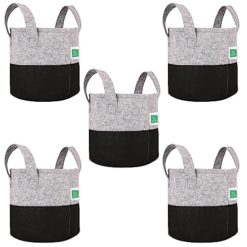 GREENSHEEP Geo Fabric Grow Bags UV Treated Gardening Cotton Pots Terrace Indoor Outdoor Home Balcony Nursery Leafy Vegetable Fruits and Flower (Black & Grey Round 400 GSM Size 12x12 Pack of 5)