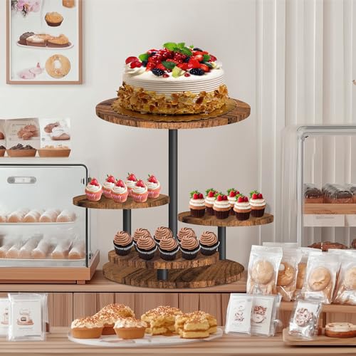 CASDUCT Holz Tortenständer,360°drehbares 4-lagiges Cupcake-Display mit Blumenform als Fruchtschale oder Tablett, einfach zusammenzubauen für Partys, Hochzeiten, Festivals
