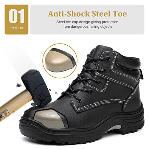 Image of ANGRYRAM Steel Toe Boots for Men Work Boots Slip Resistant Safety Shoes Indestructible Industrial Construction Working Boots Waterproof