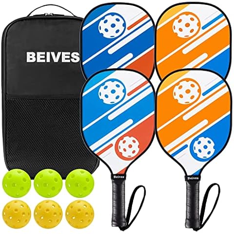 Beives Pickleball Paddles Pickleball Set 7-ply Basswood Wooden Pickleball Rackets Set of 4 with 6 Balls and 1 Carry Bag, Pickleball Equipment for Beginner to Intermediate with Extra Edge Guard Cover