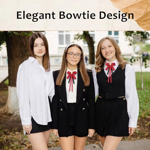 Image of LJBFNN Womens Bow Tie, Clip on Bow Ties Pre Tied Bowtie for Women Girls Ribbon Rhinestone Bow Tie for Shirt Uniform Wedding