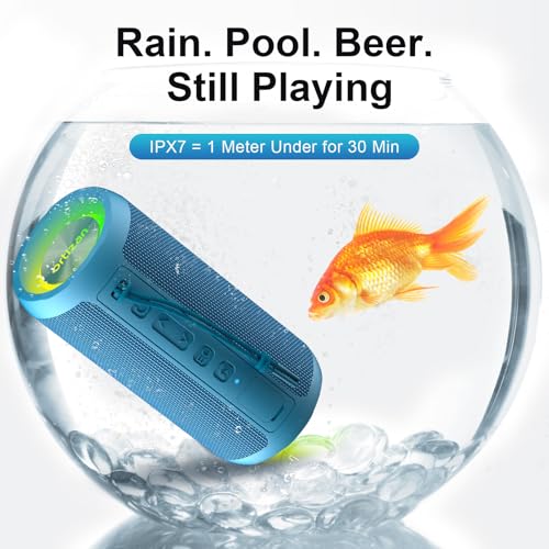 Ortizan Wireless Portable Bluetooth Speaker, IPX7 Waterproof, Dustproof and Rustproof, Powerful 24W Sound, Enhanced Bass, 30-Hour Battery, 360° Party Light, and Stereo Pairing (BT 5.3), Gifts - Blue - Image 4