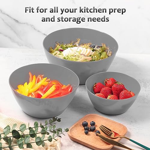 Mixing Bowls with Lids Set,Plastic Mixing Bowls for Kitchen Preparing,Serving and Storing,Set of 3-Includes 3 Bowls and 3 Lids,BPA-FREE Neat Nesting Bowls with Sealing Lids (Grey) - Image 3