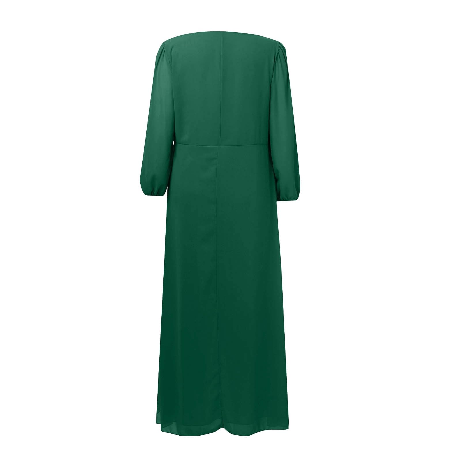 Sommerkleid Damen Damen-Chiffon-Frühlingskleid mit V-Ausschnitt Langen Ärmeln, plissiert, A-Linie, Midi-Länge, für Hochzeitsgäste (Green, L)
