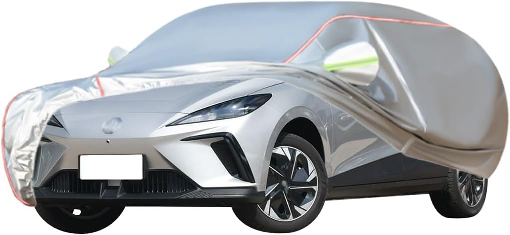 WOLWES Car Cover are Suitable for MG MG4 All-Weather Windproof, Snowproof, Rainproof, UV-Protected and Breathable All-Season Universal with Side Door Zip Oxford Cloth Car Cover (Color : White)