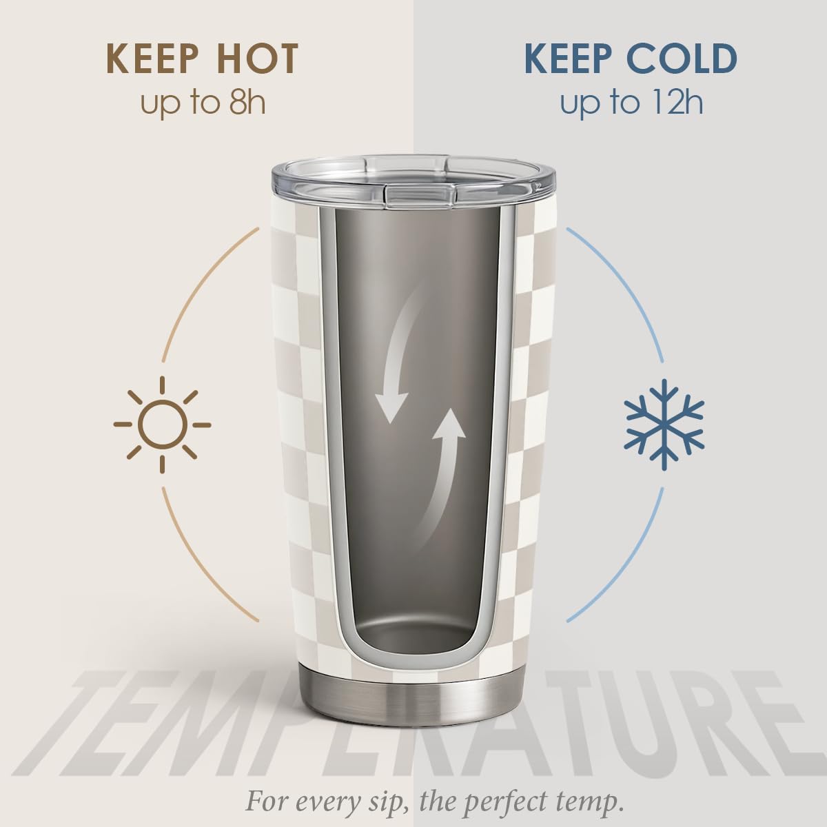 SANDJEST Checkered Tumbler 20oz Stainless Steel Insulated, Checker Travel Coffee Cup, Bow Gifts for Women Girls Teen, Birthday Christmas (Beige) - Image 3