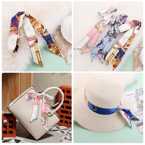 12pcs Mixed Hair Scarf Handbag Scarf Fashion Silk Head Scarf Handbag Handle Wrap Ribbon Neckerchief Scarf for Women3