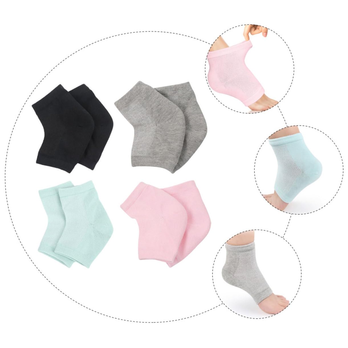 Beaupretty 4 Pares de Calcetines Alivian y Suavizan Epidermis Seca Hidratantes para Talones Agrietados Gel y Algodón Transpirable Unisex para Uso Diario