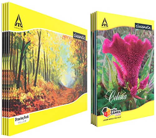 Image of Classmate Drawing Book - Unruled, 40 Pages, 210 mm x 297 mm - Pack of 4 & Classmate Notebook - Single Line