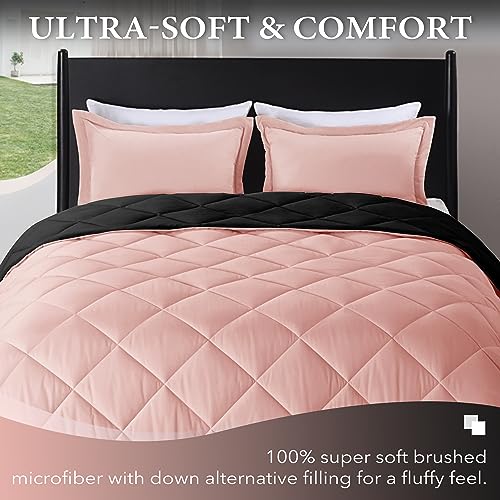 Image of downluxe Queen Comforter Set - Pink and Black Queen Comforter, Soft Bedding Sets for All Seasons -3 Pieces - 1 Comforter (88 inchx92 inch) and 2 Pillow Shams(20 inchx26 inch)