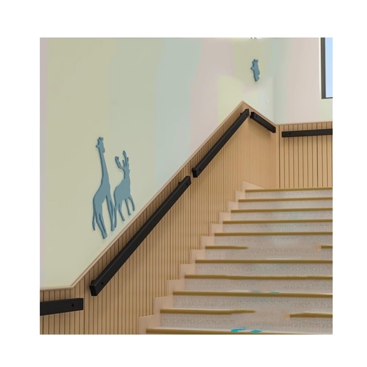 Stair Railing Rectangular Tube Stair Handrail Wall Mounted for Outdoor and Indoor Stairs Elderly Safety Grab Bar(60cm)