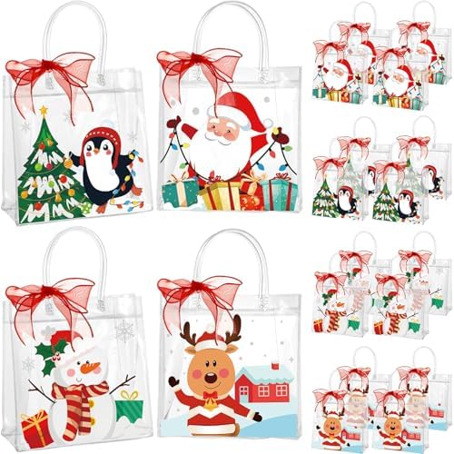 Henoyso 24 Pcs Christmas Clear Gift Bags Plastic Candy Treat Good...