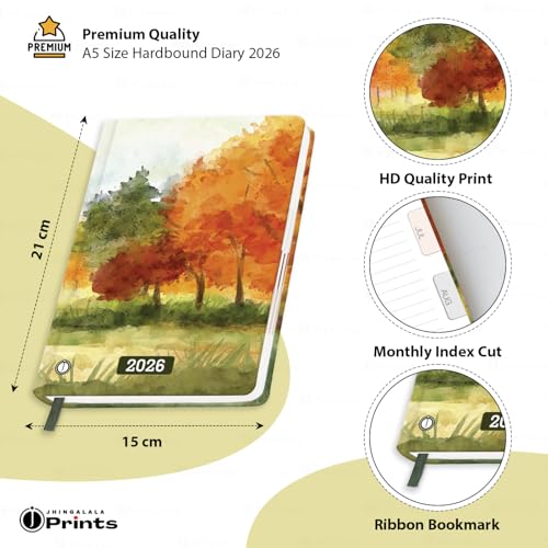 Image of Jhingalala Diaries - Hardbound Executive Planner Diary 2026 With Dates I One Day to a Page Format I 365 Dates New Year 2026 Diary For Personal and Office Use I A5 Size 21 x 15 cms I 344 Pages