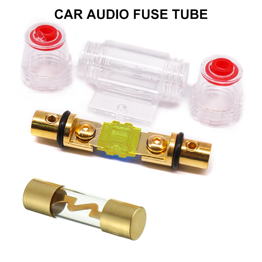 Portafusibili Auto Audio Oro – In Linea AGU Per Cavi 4/8 AWG – Protezione Elettrica Vetro
