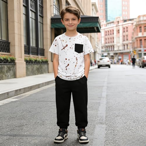 Image of Size 5-13 Years Boys Summer /Spring Outfits Set Short Sleeve T-Shirt & Pants Kids Boys Fall Fashion Clothes Sets