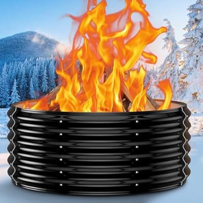 32 Inch Outdoor Fire Pit Ring,17'' Taller High Heat Resistant Wood Burning Firepit & Fireplace for Outside, Heavy Duty Galvanized Steel Fire Pits Bowl for Backyard Bonfire, Patio, Camping, Round