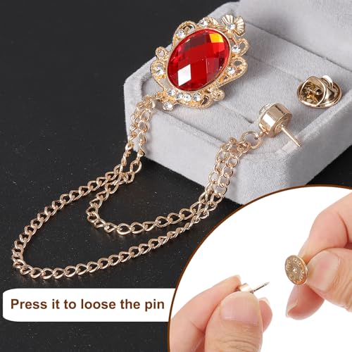 Image of PATIKIL Gem Hanging Chain Brooch Pins, Rhinestone Men's Gem Brooch Suit Pins Lapel Pins for Women Men