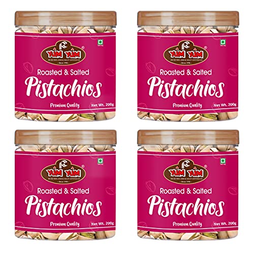 Image of YUM YUM California Premium Roasted & Salted Jumbo Size Pistachio Nut 800g Pack of 4-200g Each| Pista Dry Fruits | Super Crunchy & Delicious Healthy Nuts | Gluten Free & Low-Calorie