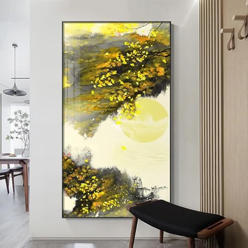 Peinture feuille d'abricot doré sans cadre au design minimaliste