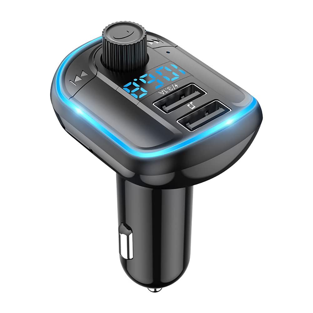 Bluetooth FM Transmitter, Wireless Radio Adapter Hands-Free Car Kit with Smart 3.1A Dual USB Ports LED Backlit, Hands-Free Calling Support U Disk/TF Card