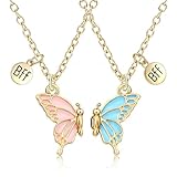MJartoria BFF Necklace for 2-Butterfly Friendship Necklace Best Friend Forever Butterfly Pendant Matching Necklaces Best Friend Necklaces Gifts (Blue+Pink)