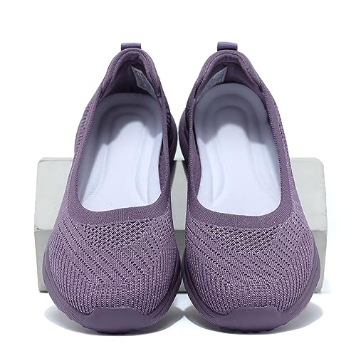Image of Womens Slip on Loafer Shoes Ladies Flats Dress Clothes Shoes Ballet Nurse Walking Sneakers Mesh Soft Sole Lightweight Purple